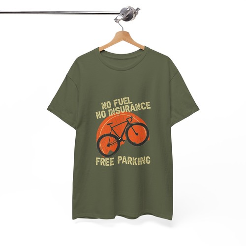 Cycling Bicycle Unisex Heavy Cotton Tee T-Shirt 'No Fuel Free Parking' - Picture 30 of 118