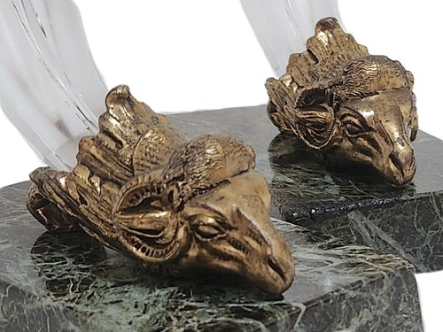 Cornucopia VASES -Pr Pairpoint, Rams Head, Cut Glass, Marble, Empire Rhyton, 8"t - Picture 12 of 13