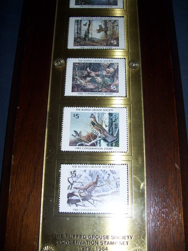 The Ruffed Grouse Society Conservation Stamp Set Display 1979-1984 Wood 15 x 6 - Picture 5 of 7