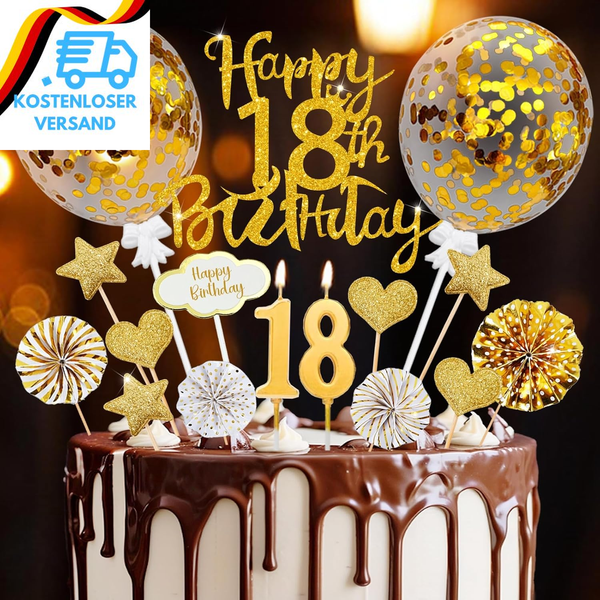 Tortendeko 18. Geburtstag MäDchen Junge, 20 Pcs Tortendeko Gold Deko 18Geburtsta-image