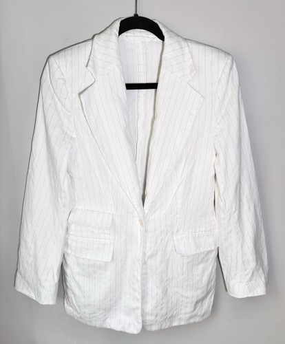 Banana Republic Cream Linen Blend Pin Stripe Blazer Jacket Size 8 Button