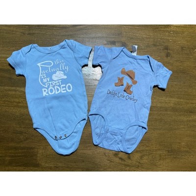 Rabbit Skins Baby Essentials Bodysuit Set Baby 6M Blue Cowboy Western Excellent