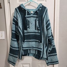 Mexican Baja Hoodie Drug Rug Pullover Striped Jerga Surfer Boho Hippie L