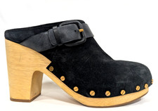 VERONICA BEARD Black Suede DACEY Clogs Mules Wood Heels Size 9.5M/40.5 $400 EUC*