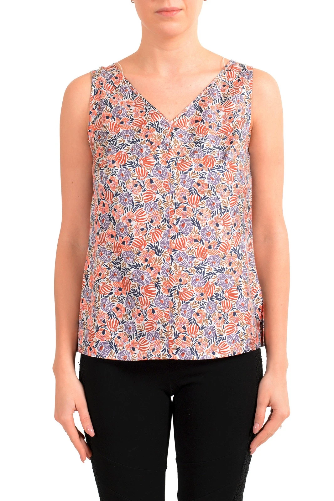 Hugo Boss Women's "Ibla" Floral Print 100% Silk Sleeveless Blouse Top