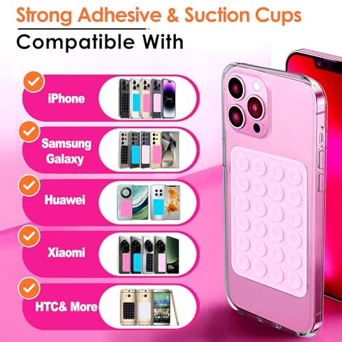 Suction Phone Case Mount, 2Pcs Silicone Phone Suction Grip 2Pcs-Light Pink - Photo 5 sur 7