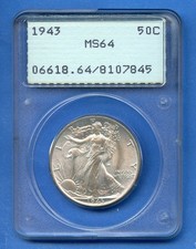 1943 P PCGS MS64 Walking Liberty Half Dollar 50c US Mint 1943-P MS-64 Rattler !