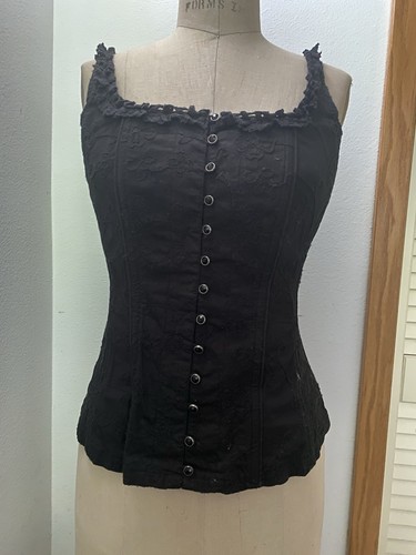 Vintage 2000s Tripp nyc/hot topic back zipper black flower print corset ...