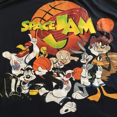 VTG Space Jam T Shirt 90s Mens XL Long Sleeve Navy Looney Tunes Jordan Bugs Taz