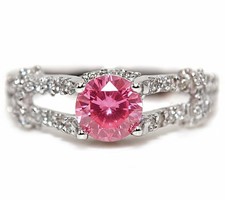 2CT Treated Pink Sapphire  White Topaz 925 Solid Sterling Silver Ring Sz 7