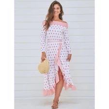 Cabana Life Womens M Tulum Off Shoulder Ruffle Slit UPF 50+ Maxi Dress Resort
