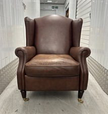 Laura Ashley Southwold Brown Leather Recliner Wingback Armchair
