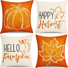 Fall Decor-Throw Pillow Covers 18X18 in Set of 4,Pumpkin Linen Pillow Case for T