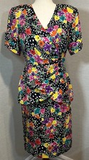 VTG 80s-90s 100 SILK Oscar De La Renta Floral Skirt Suit Set Size 6 READ 