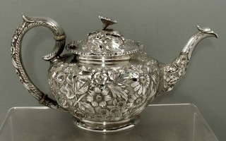 Ritter & Sullivan Sterling Silver Teapot c1905 HAND DECORATED