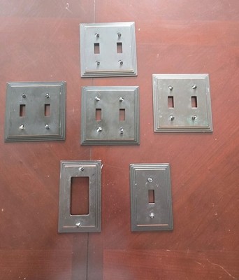 6 AmerTac Heavy Metal Switch Plate Covers Black With Gold Trim 84T. 84R. 84TT