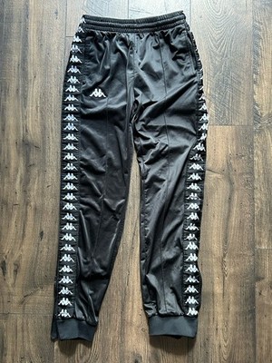 Kappa Banda Track Pants Small  Black Joggers Logo Tape Leg Zip Ankle Slim