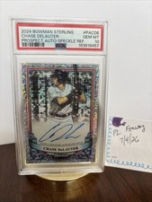2024 Bowman Sterling Prospect Auto Chase Delauter #PACDE /99 Speckle Ref PSA 10