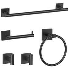 Matte Black 5-Pieces Bathroom Hardware Set SUS304 Stainless Steel Towel Bar S...