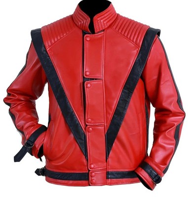 Michael Jackson Thriller Mens Real Red Leather Jacket Movie Style