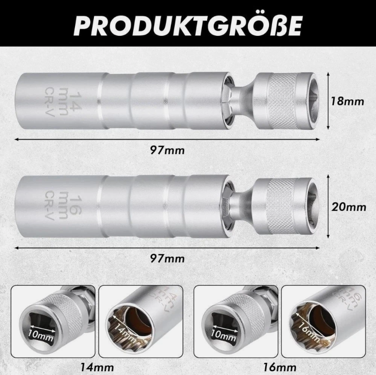 14&16mm 12PT Thin Magnetic Swivel Spark Plug Socket 3/8