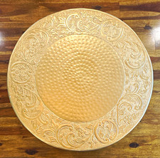 Round Gold Embossed Floral Footed Metal Cake Stand, 18 in Diameter