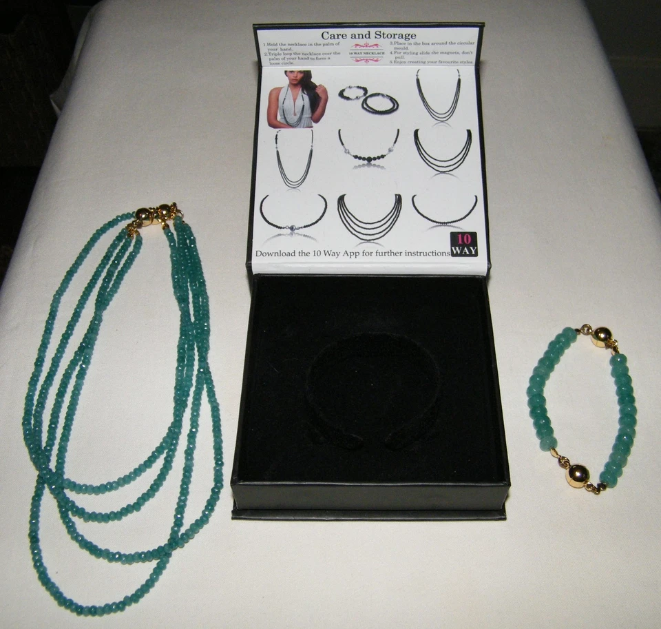 Pulsera "COLLAR DE 10 VÍAS" PIEDRA AMAZONITA AZUL-VERDE MARIA NICOLA ~ Caja Original Foto 4 de 4