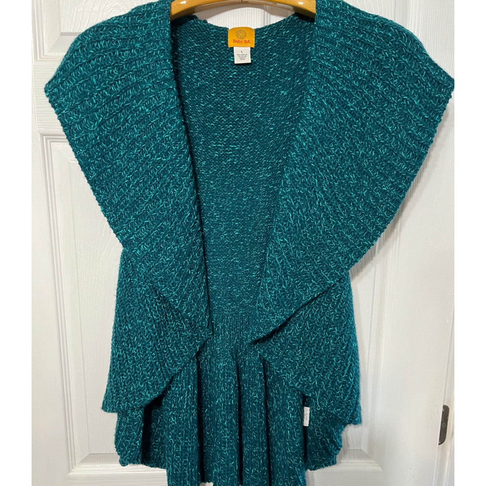 Ruby Rd. Teal Green Knit Open Front Sleeveless Ca… - image 1