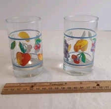 RARE Vintage Crisa Glass Fruit Print Drinking Glass 4" Set of 2