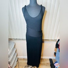 Tahari Sleeveless Jersey Black Maxi Draped Waist Dress Size Medium
