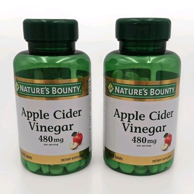TWO Nature's Bounty Apple Cider Vinegar Tablets 480mg Non-GMO Vegetarian 200ct
