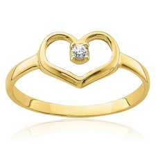 10K Solid Yellow Gold CZ Heart Ring