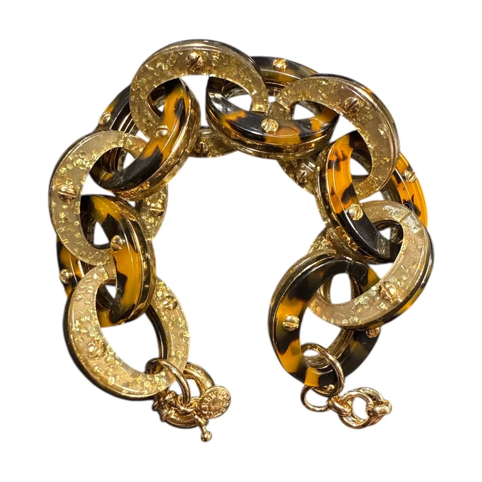 J. Brazalete grueso con estampado de manchas doradas y guepardo eslabones ovalados en tono dorado JC385 Foto 2 de 4