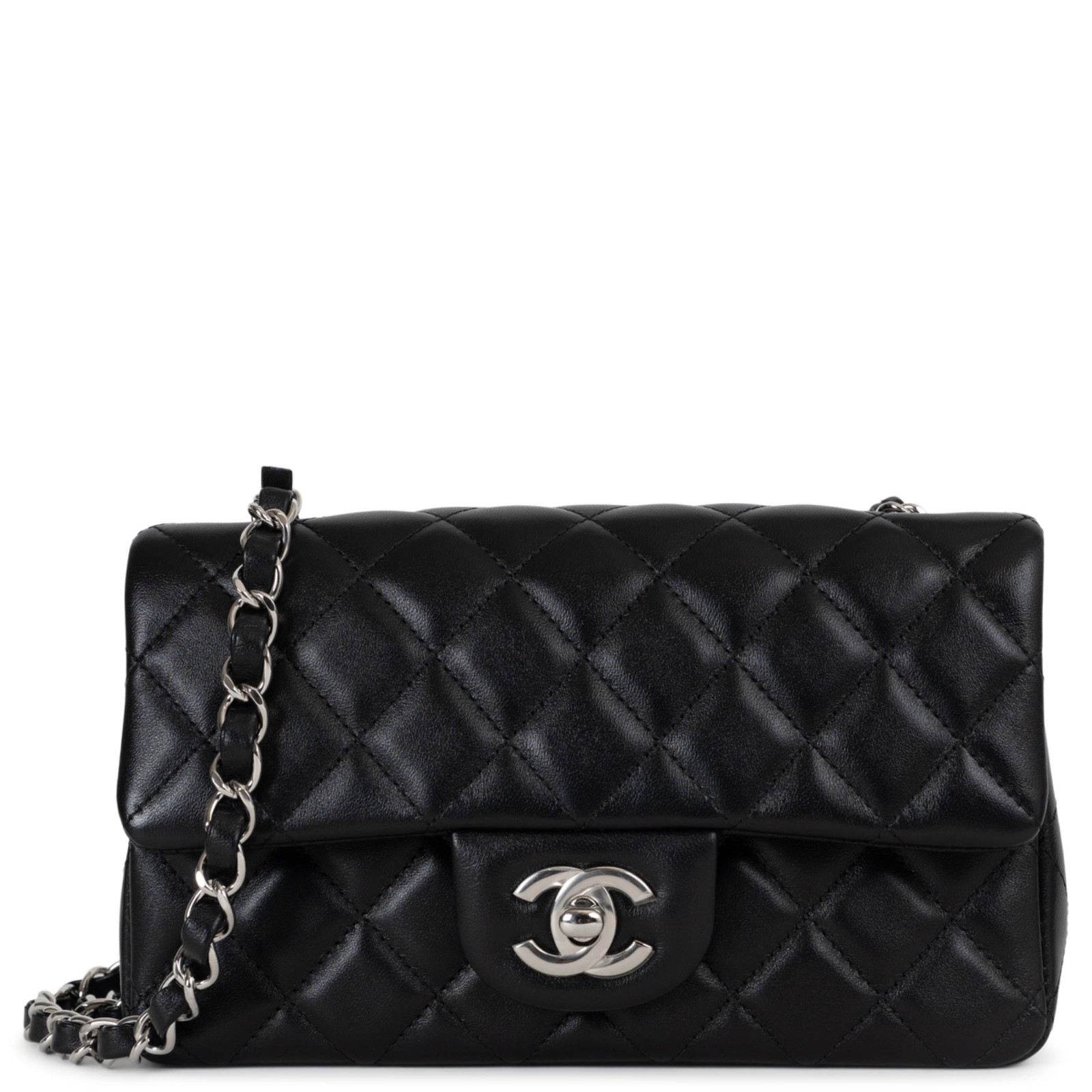 72403 auth CHANEL black lambskin leather CLASSIC MINI RECTANGULAR Bag