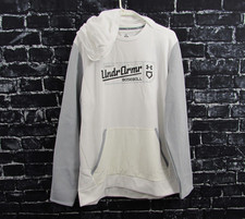 NEW UNDER ARMOUR MENS SIZE L BASEBALL GRAPHIC White Gray FLEECE HOODIE-MSRP 60