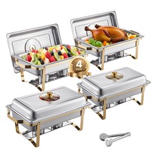 Chafing Dish Buffet Set 8 Qt Stainless Steel with Full Size Pans with Glass Lid