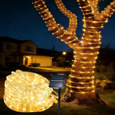 Solar Rope Lights for Outside, 66Ft 200 LED Solar String Lights with 8 Modes, Wa