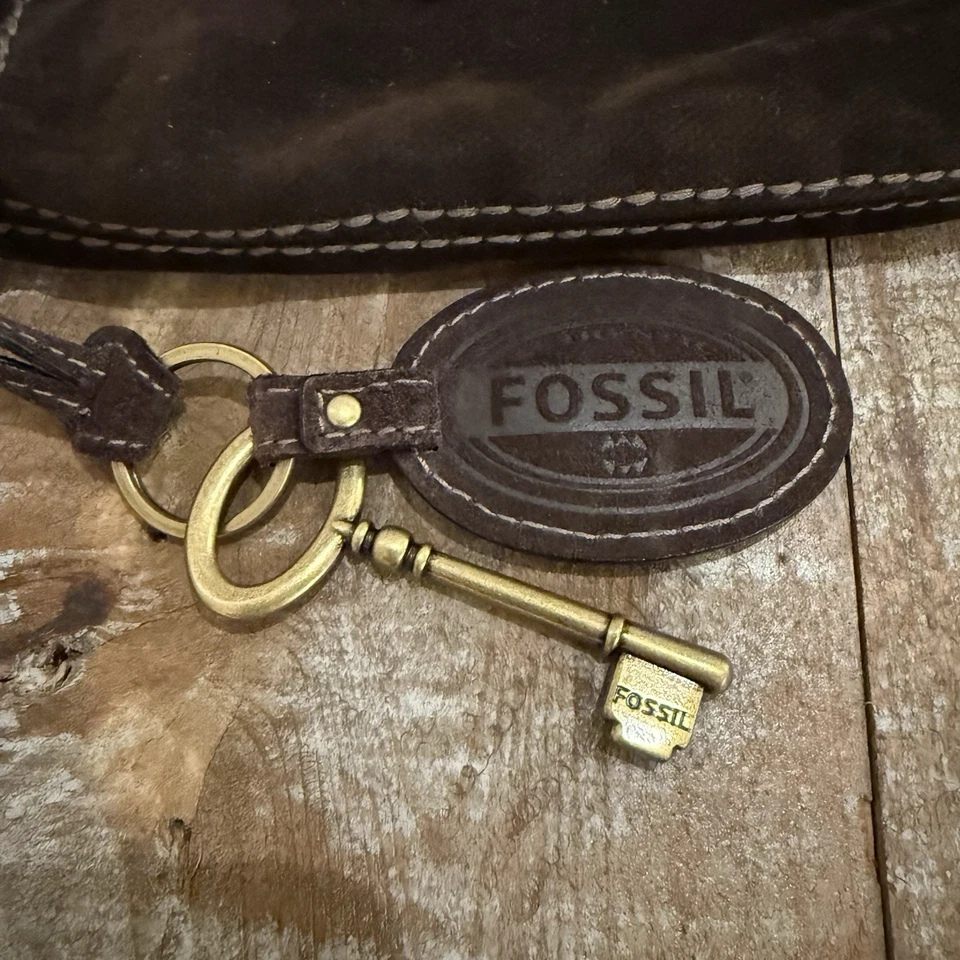Bolso Bandolera FOSSIL Marrón Cuero Genuino Gamuza Tachonado Western Boho Foto 2 de 4