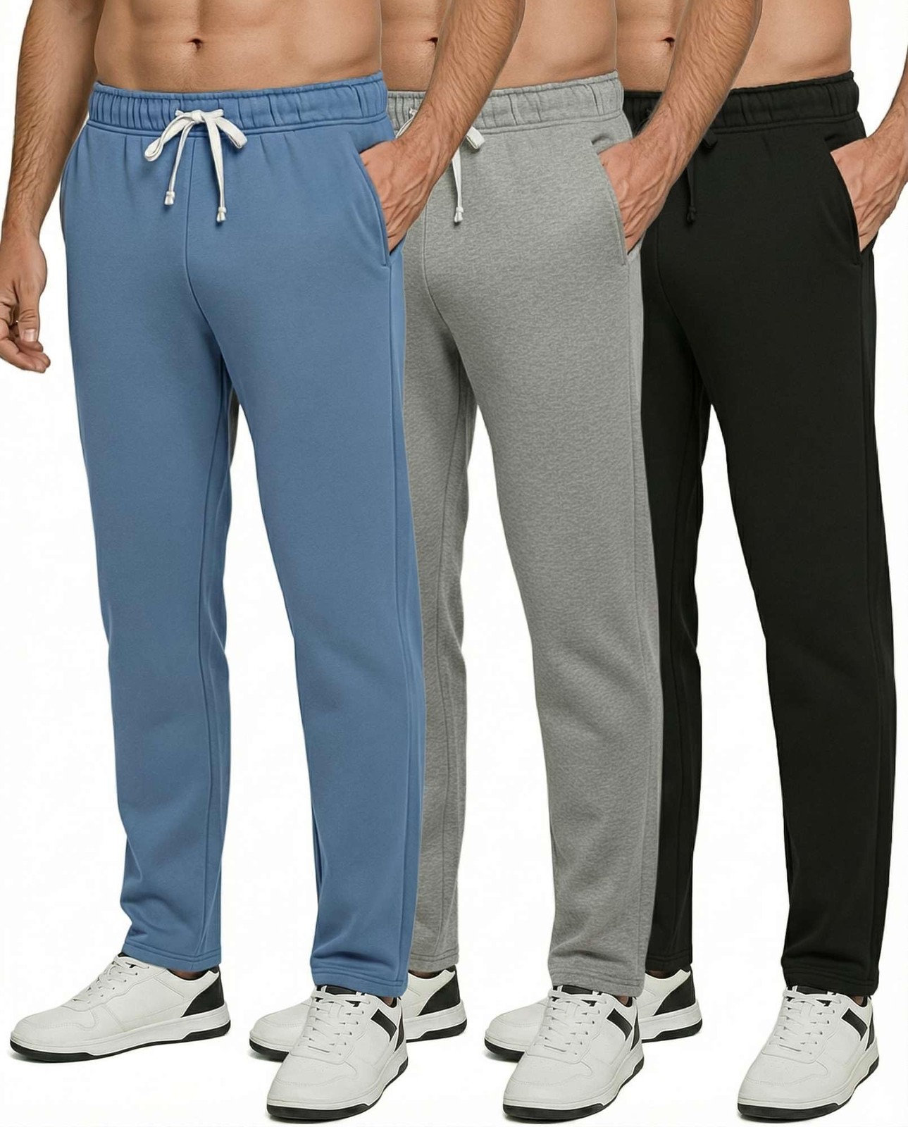 Real Essentials 3 Pack: Men's Tech Fleece Athletic Casual Open Bottom Sweatpa...