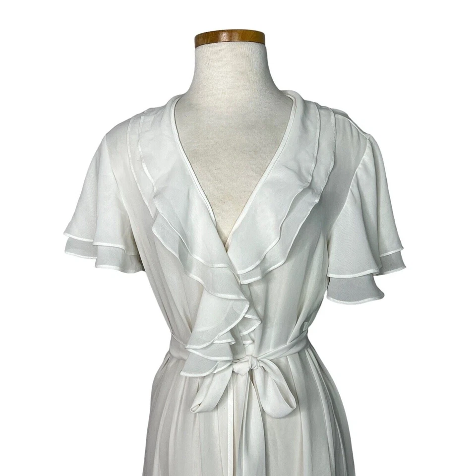 Flora Nikrooz Retro Vestido de Noche Envolvente Bata de Novia Manga Acampada Marfil Blanco S/M Foto 3 de 4