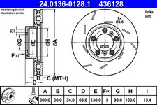 1x ATE Bremsscheibe 24.0136-0128.1 für PORSCHE PANAMERA 970 Hybrid