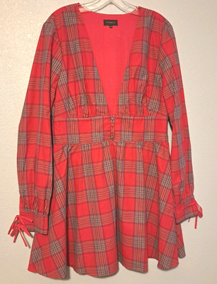 majorelle red gingham dress Majorelle Verona Revolve Womens Mini Dress XL Red Plaid V- Neck Party  Cocktail