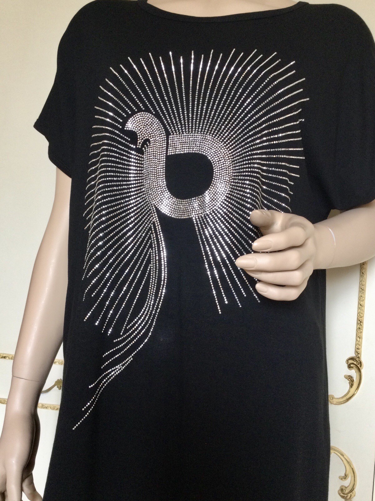 FORESTA BELLA S/M ( 10,12,14 )Black / Crystal Bird T Shirt Tunic Top NWT RRP £38 image 5