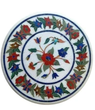 24" marble coffee table top semi precious stones floral inlay art home decor