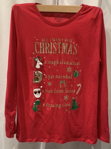 The Children’s Place Girls All I Want For Christmas Long Sleeve Shirt Medium Red - Picture 4 of 4