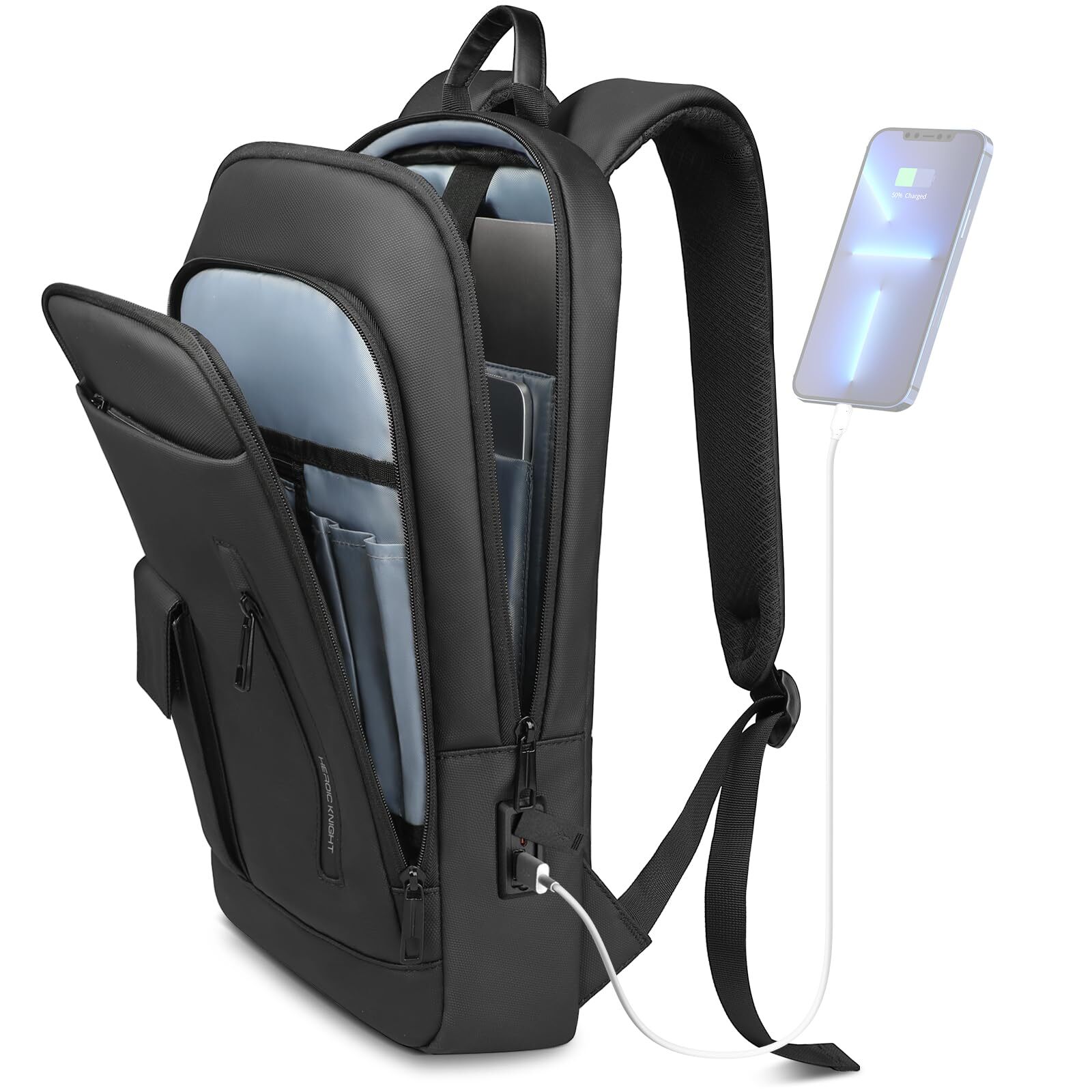 Slim Mens Business Backpack with USB Port Lightweight Laptop Bag