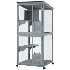 69" Cat House Outdoor Catio Cat Enclosures on wheels with Resting Box Gray