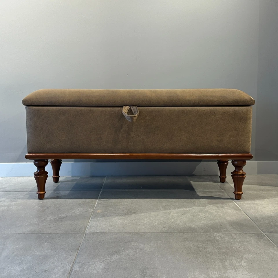 Handmade Ottoman Shoe Storage Bench - Walnut Solid Wooden Frame Storage Bench - Image 4 of 4