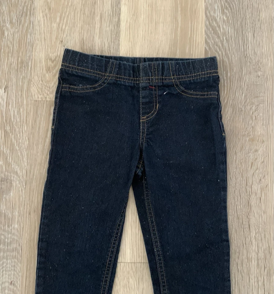 (NUEVO SIN ETIQUETAS) Jeggings Cherokee para niña talla 6 azul marino oscuro con material plateado brillante Foto 2 de 4