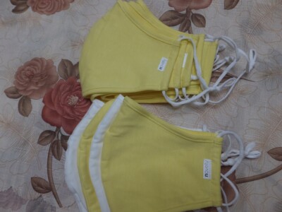 4 pack Fabric Face Masks double layer  White Yellow Adjustable 100% cotton 